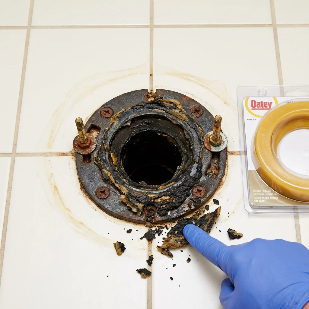 Failed wax ring showing water seepage at the base of a toilet in a Manchester, GA home
