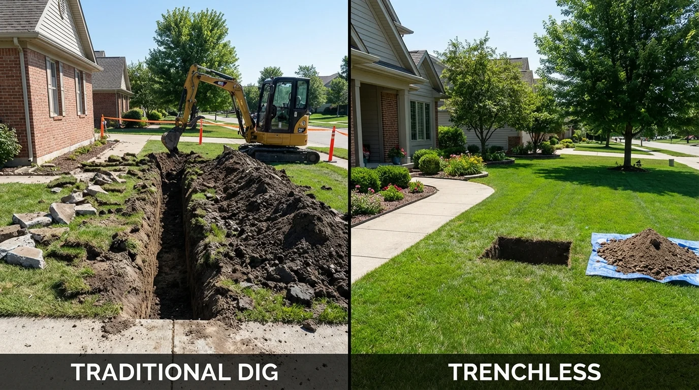Trenchless sewer repair with minimal yard damage versus traditional excavation in Manchester, GA